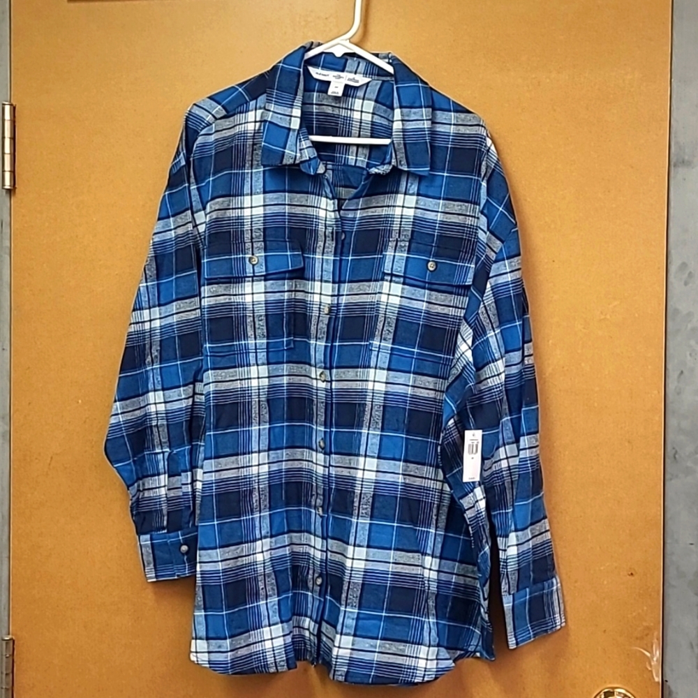 Old Navy Size 2X Blue Plaid Longsleeve Boyfriend Button Down Shirt